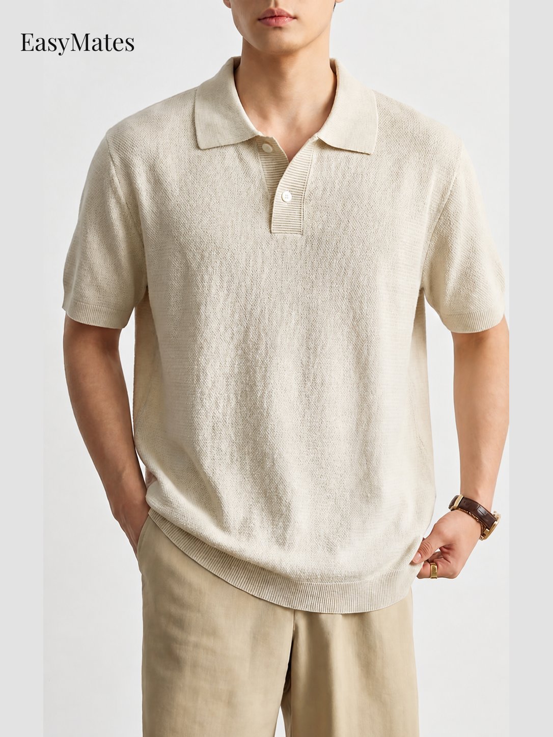 Men's Linen‑Blend Knit Short‑Sleeve Polo Shirt