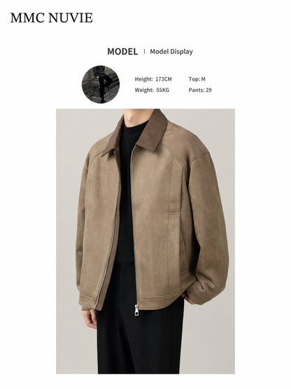 Men's Vintage Contrast Collar Zip-Up Jacket