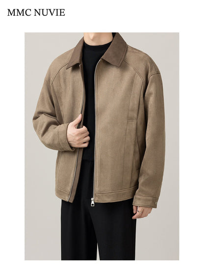 Men's Vintage Contrast Collar Zip-Up Jacket