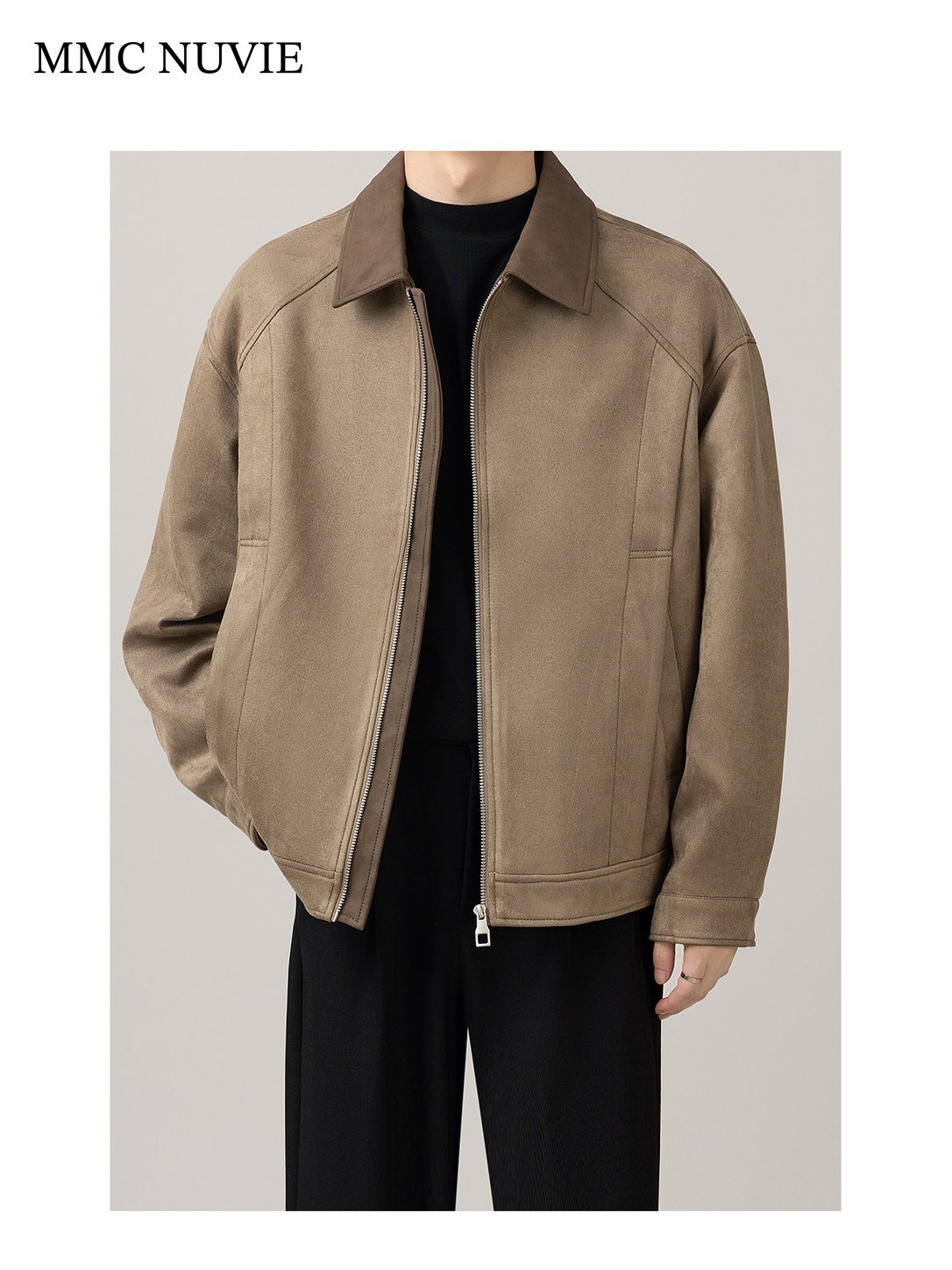 Men's Vintage Contrast Collar Zip-Up Jacket