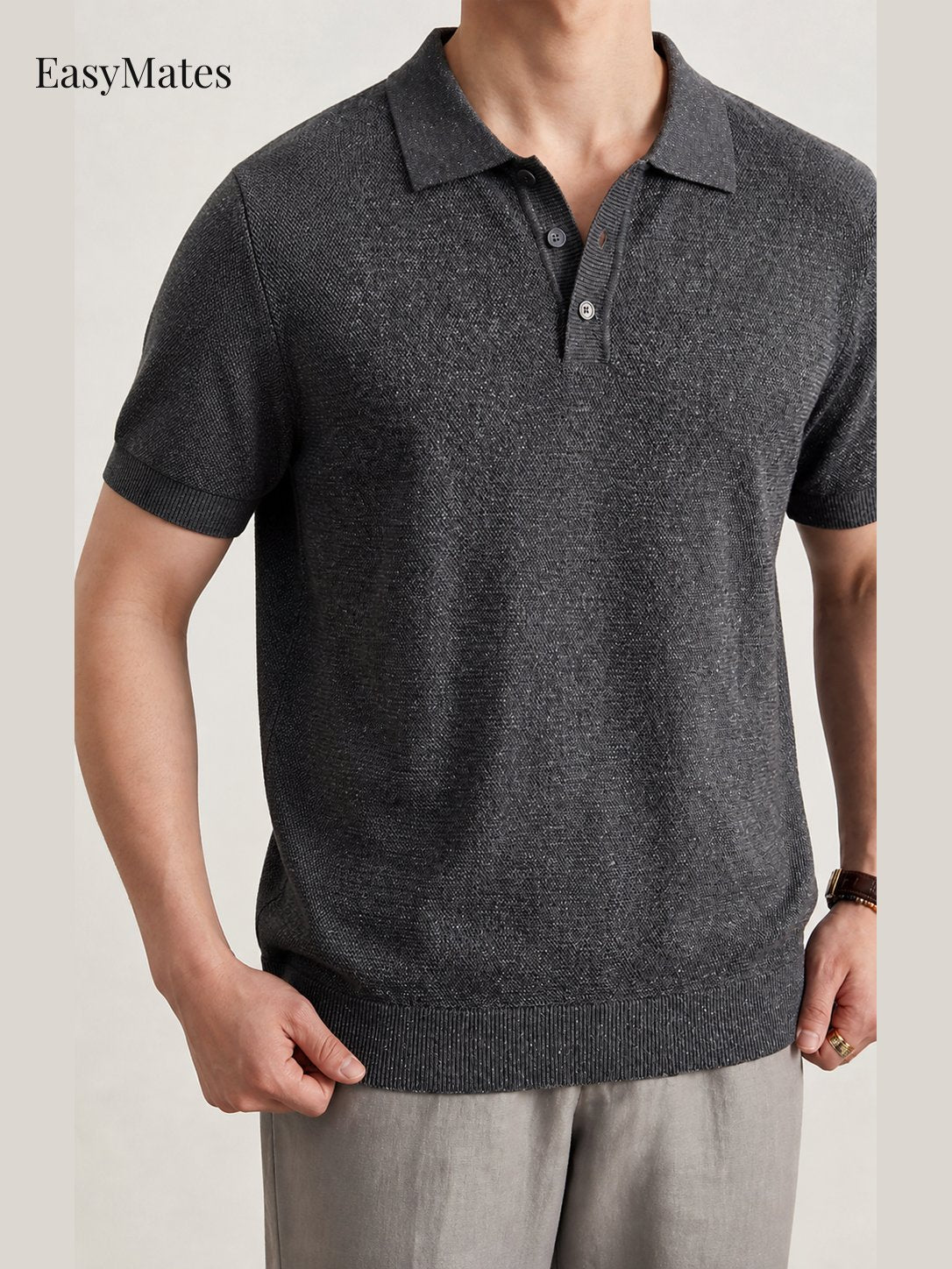 Men's Linen‑Blend Knit Short‑Sleeve Polo Shirt
