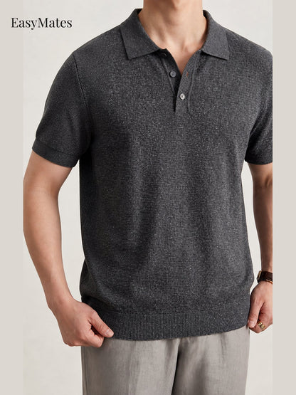 Men's Linen‑Blend Knit Short‑Sleeve Polo Shirt