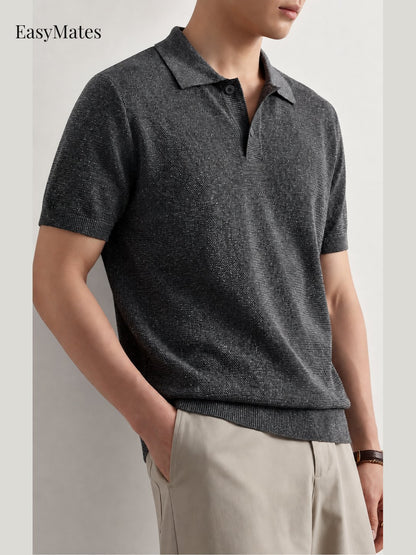 Men's Linen‑Blend Knit Short‑Sleeve Polo Shirt