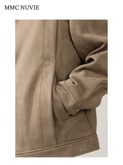 Men's Vintage Contrast Collar Zip-Up Jacket