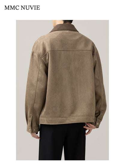 Men's Vintage Contrast Collar Zip-Up Jacket