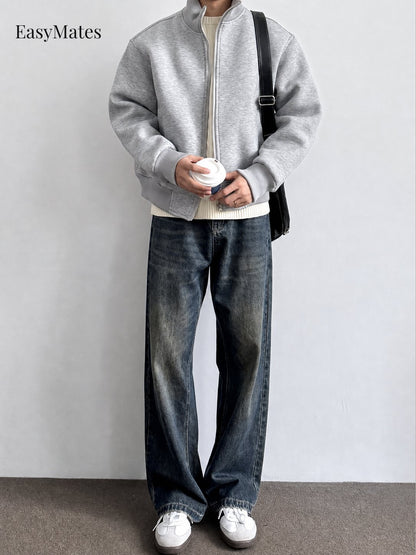 Men's Stand Collar Zip-Up Casual Jacket