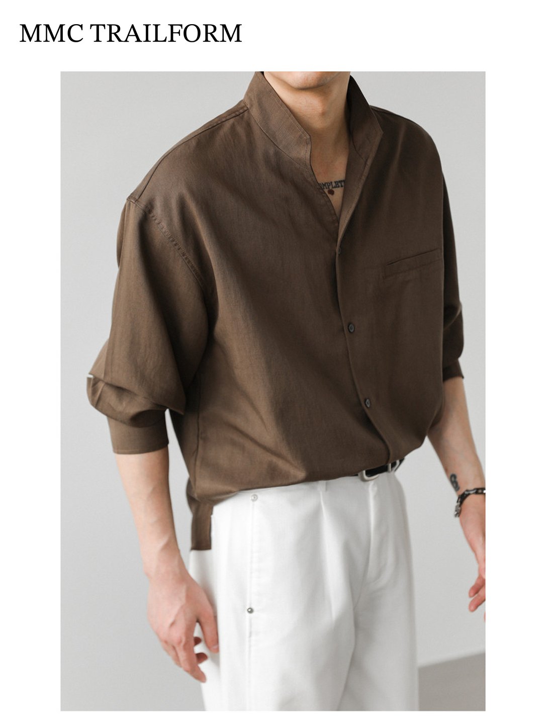 Men's Relaxed Lyocell Stand Collar Shirt