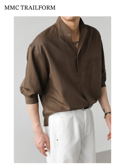 Men's Relaxed Lyocell Stand Collar Shirt