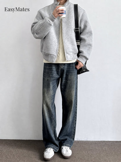 Men's Stand Collar Zip-Up Casual Jacket