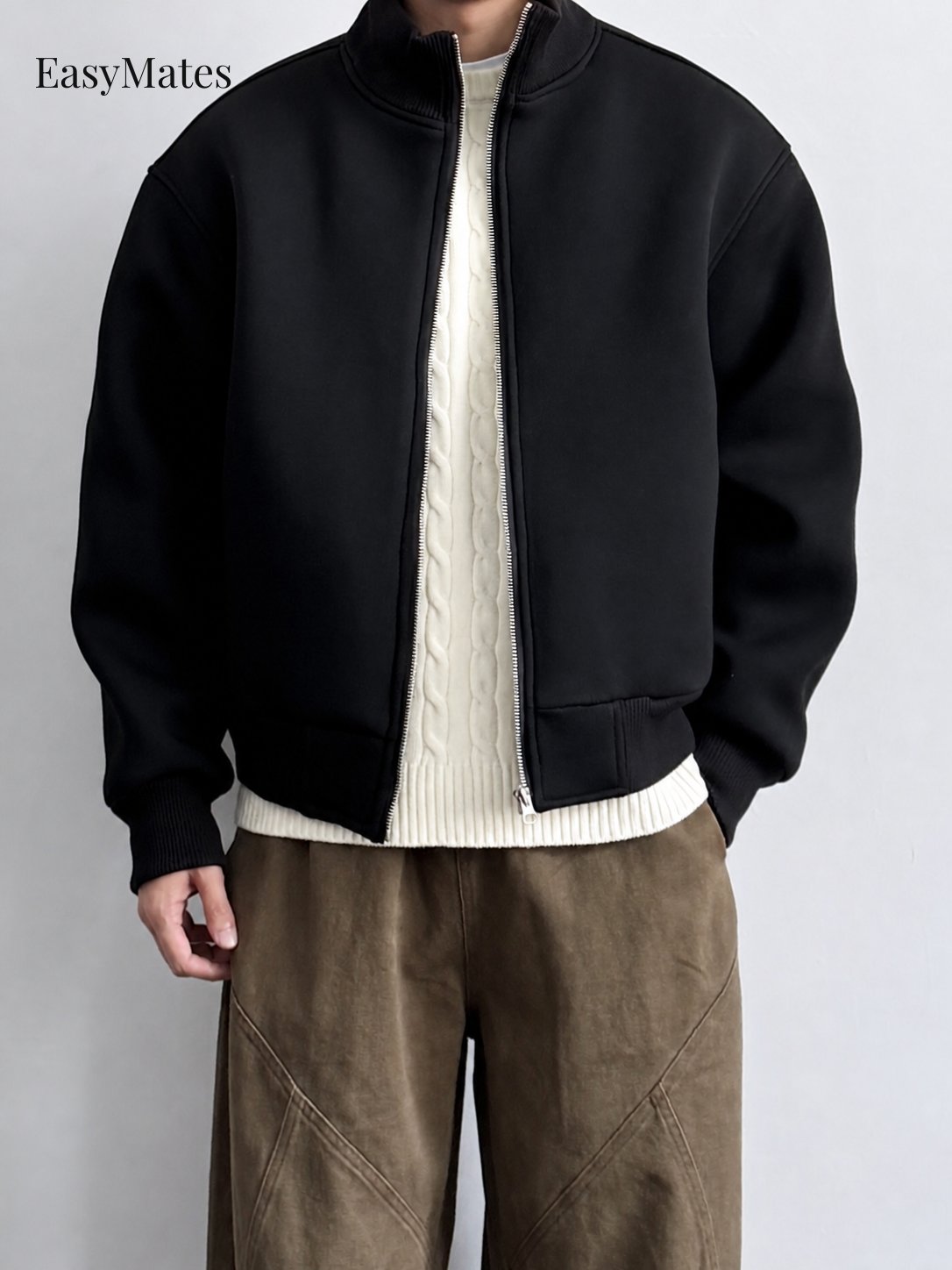 Men's Stand Collar Zip-Up Casual Jacket