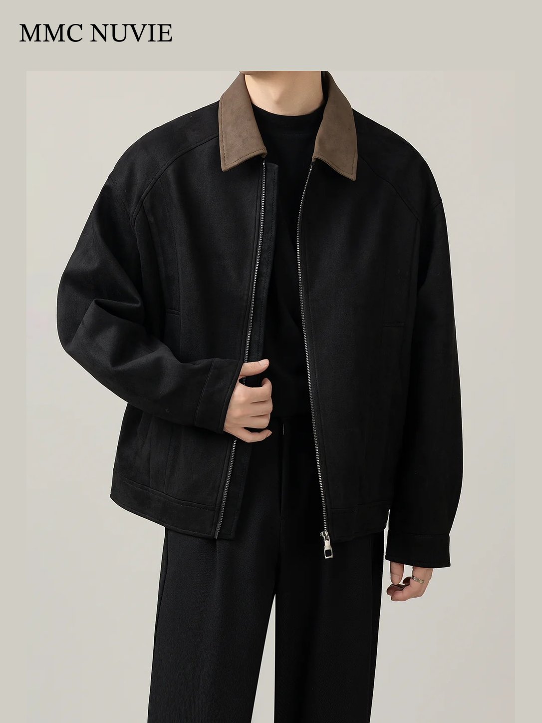 Men's Vintage Contrast Collar Zip-Up Jacket