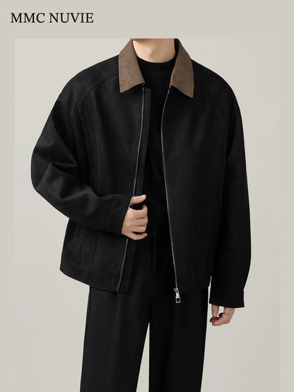 Men's Vintage Contrast Collar Zip-Up Jacket