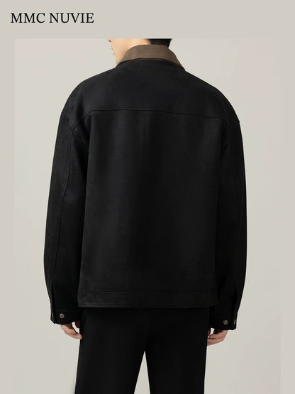 Men's Vintage Contrast Collar Zip-Up Jacket