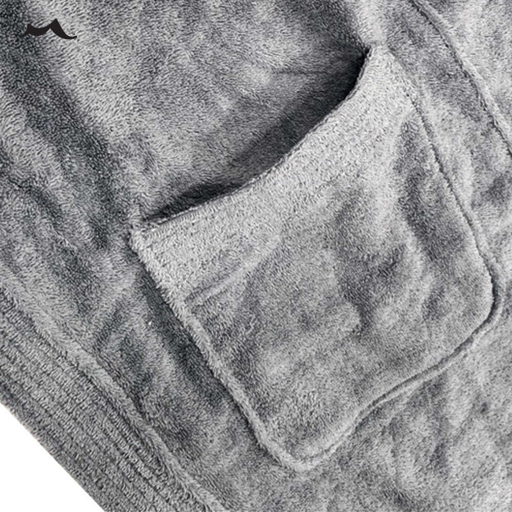 Men's Hooded Fleece Bathrobe Plush Long Spa Robe