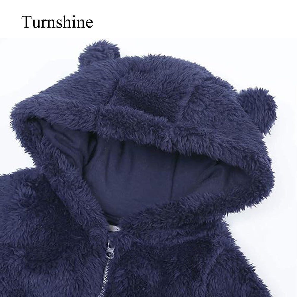 Turnshine Baby Jumpsuit Hooded Fleece Rompers Long Sleeve Onesies Outwear Outfits