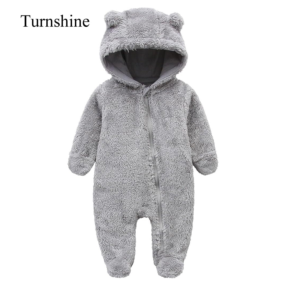 Turnshine Baby Jumpsuit Hooded Fleece Rompers Long Sleeve Onesies Outwear Outfits