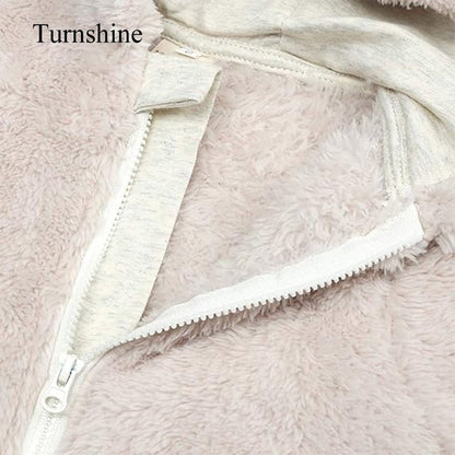 Turnshine Baby Jumpsuit Hooded Fleece Rompers Long Sleeve Onesies Outwear Outfits