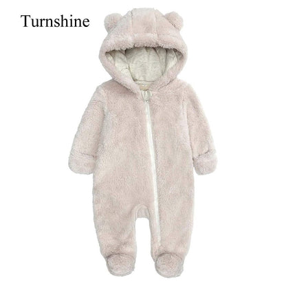 Turnshine Baby Jumpsuit Hooded Fleece Rompers Long Sleeve Onesies Outwear Outfits