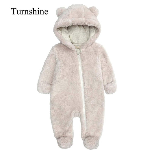 Turnshine Baby Jumpsuit Hooded Fleece Rompers Long Sleeve Onesies Outwear Outfits