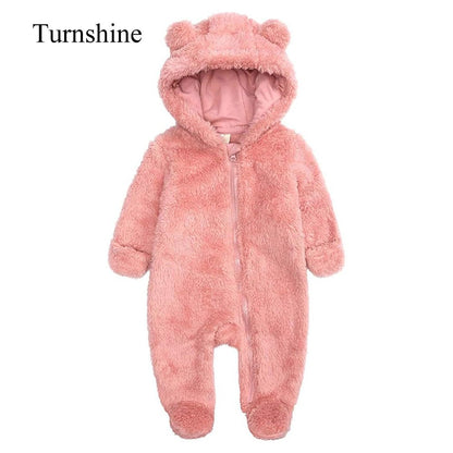 Turnshine Baby Jumpsuit Hooded Fleece Rompers Long Sleeve Onesies Outwear Outfits