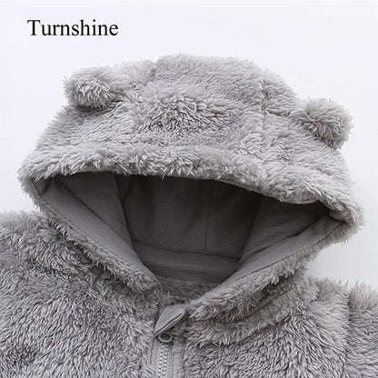 Turnshine Baby Jumpsuit Hooded Fleece Rompers Long Sleeve Onesies Outwear Outfits