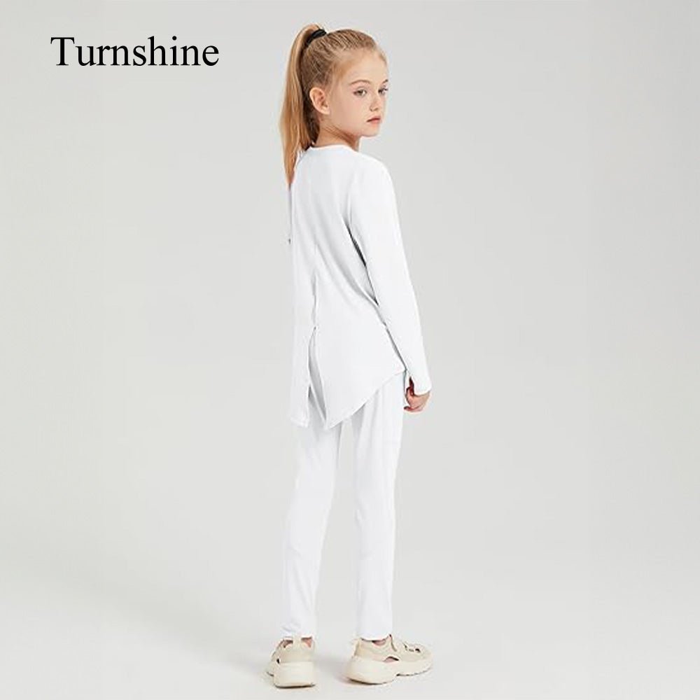 Turnshine Long Sleeve Back Slit T-Shirt Leggings with Pockets Kids Athletic Outfits