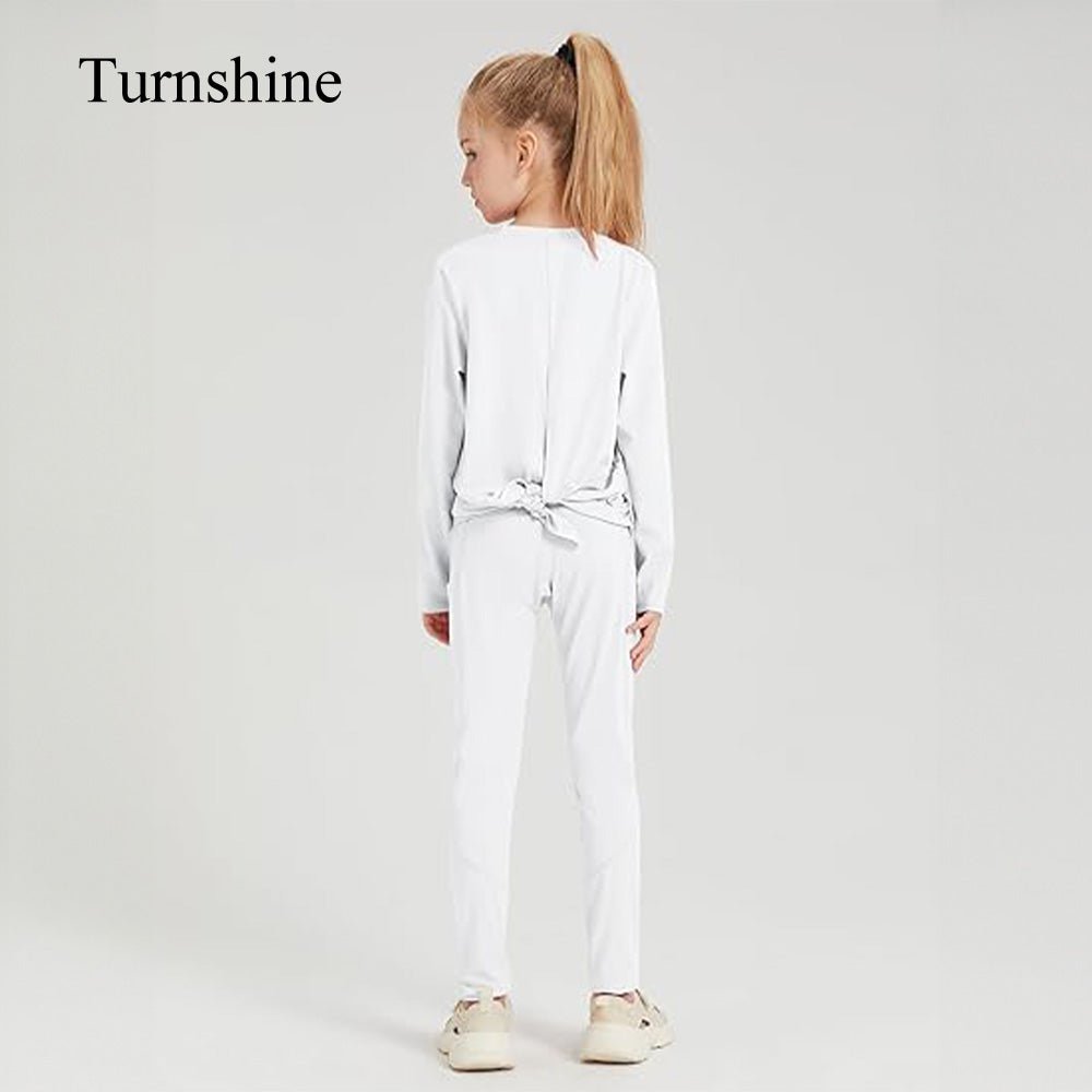 Turnshine Long Sleeve Back Slit T-Shirt Leggings with Pockets Kids Athletic Outfits