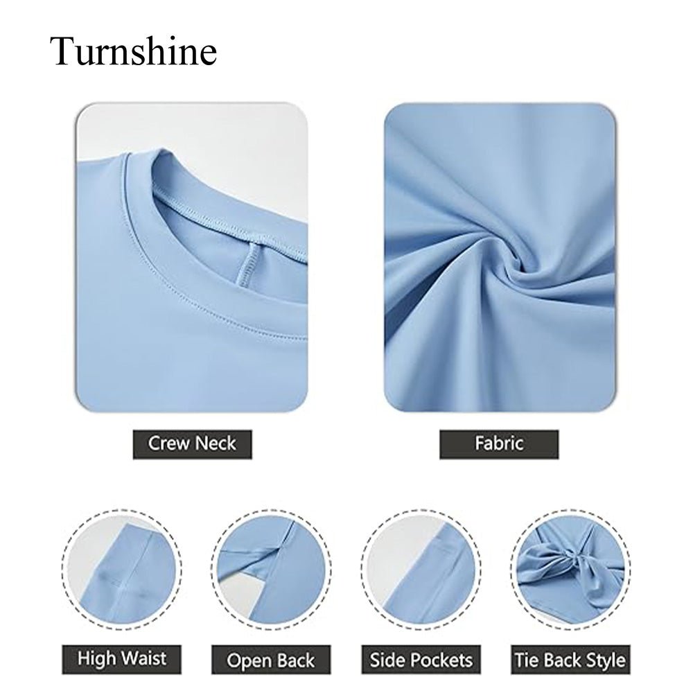 Turnshine Long Sleeve Back Slit T-Shirt Leggings with Pockets Kids Athletic Outfits