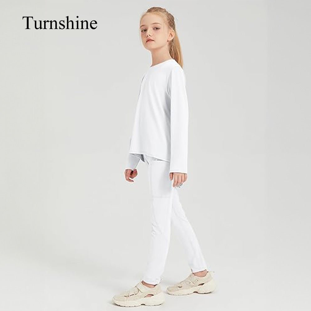 Turnshine Long Sleeve Back Slit T-Shirt Leggings with Pockets Kids Athletic Outfits