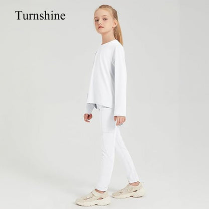 Turnshine Long Sleeve Back Slit T-Shirt Leggings with Pockets Kids Athletic Outfits