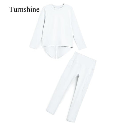 Turnshine Long Sleeve Back Slit T-Shirt Leggings with Pockets Kids Athletic Outfits
