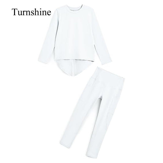 Turnshine Long Sleeve Back Slit T-Shirt Leggings with Pockets Kids Athletic Outfits