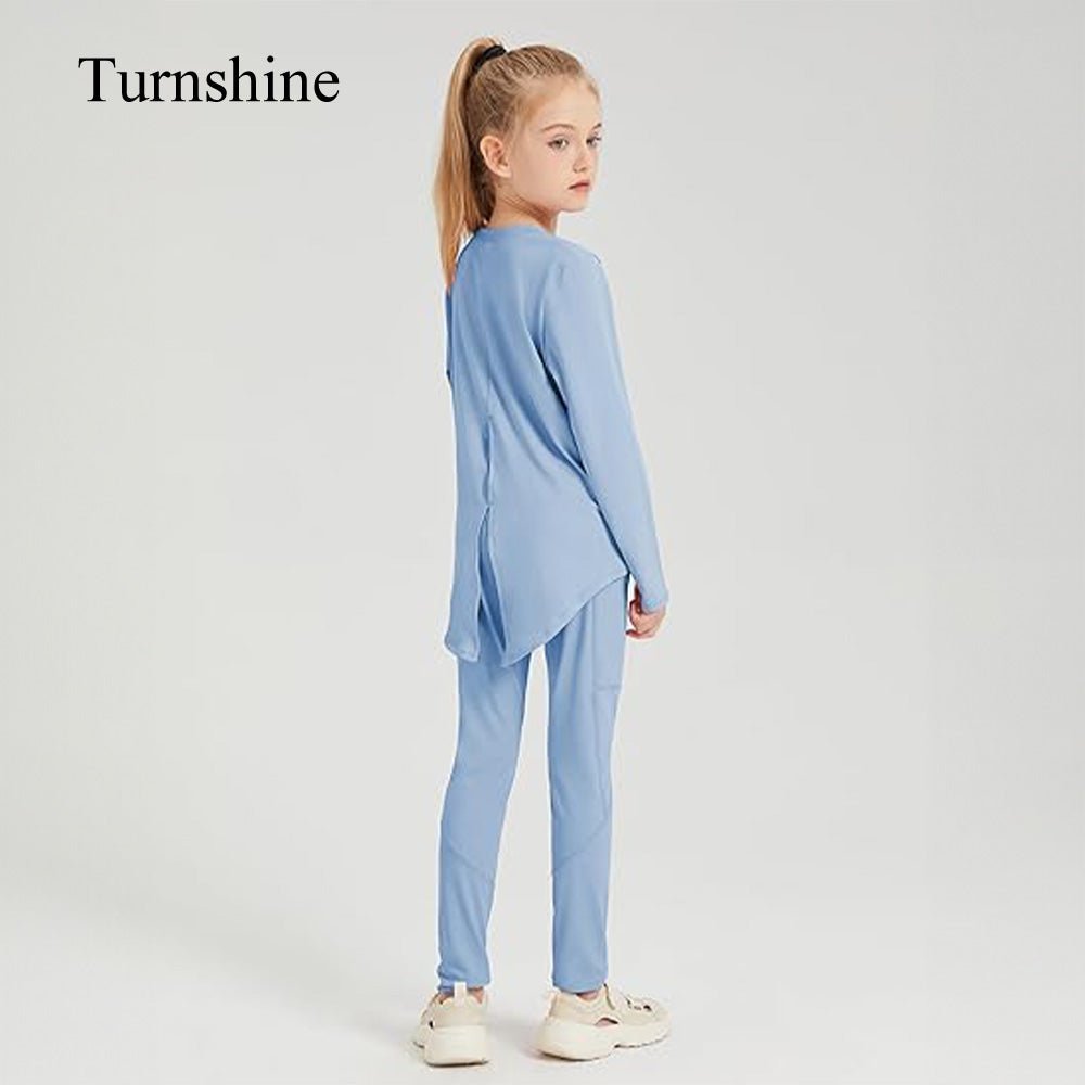 Turnshine Long Sleeve Back Slit T-Shirt Leggings with Pockets Kids Athletic Outfits