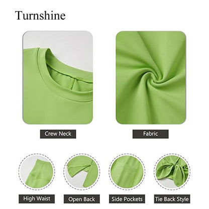 Turnshine Long Sleeve Back Slit T-Shirt Leggings with Pockets Kids Athletic Outfits