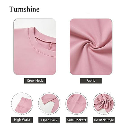 Turnshine Long Sleeve Back Slit T-Shirt Leggings with Pockets Kids Athletic Outfits