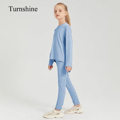 Turnshine Long Sleeve Back Slit T-Shirt Leggings with Pockets Kids Athletic Outfits