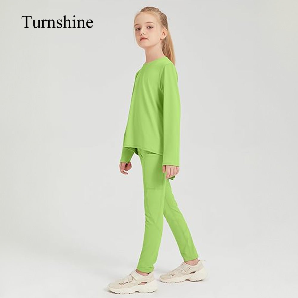 Turnshine Long Sleeve Back Slit T-Shirt Leggings with Pockets Kids Athletic Outfits