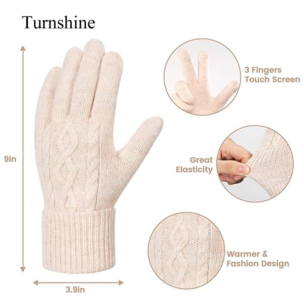 Turnshine Unisex Cable Knit Winter Warm Gloves Gloves
