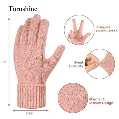 Turnshine Unisex Cable Knit Winter Warm Gloves Gloves