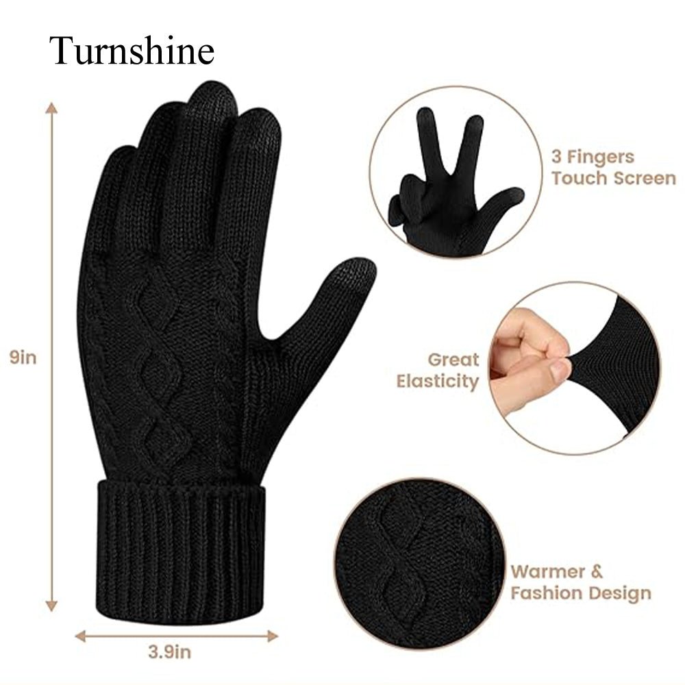 Turnshine Unisex Cable Knit Winter Warm Gloves Gloves